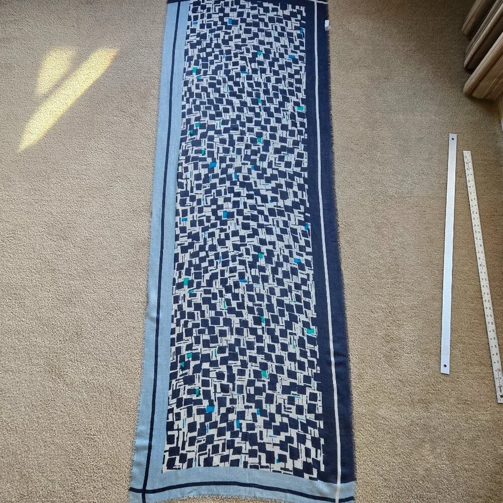 Kinross Silk Cashmere Scarf Blue Squares